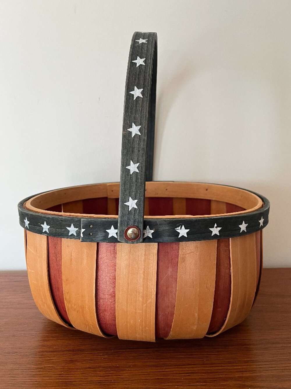 Patriotic Oval Shaped Wood Basket